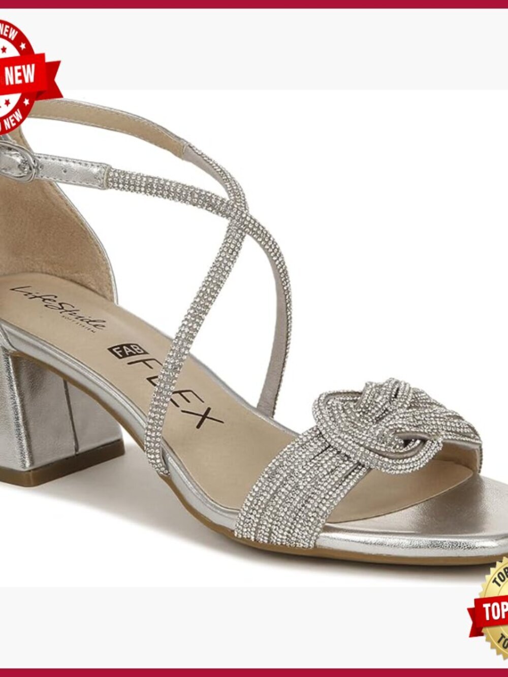 Strappy Block Heel Dress Sandals with Rhinestones - Women's